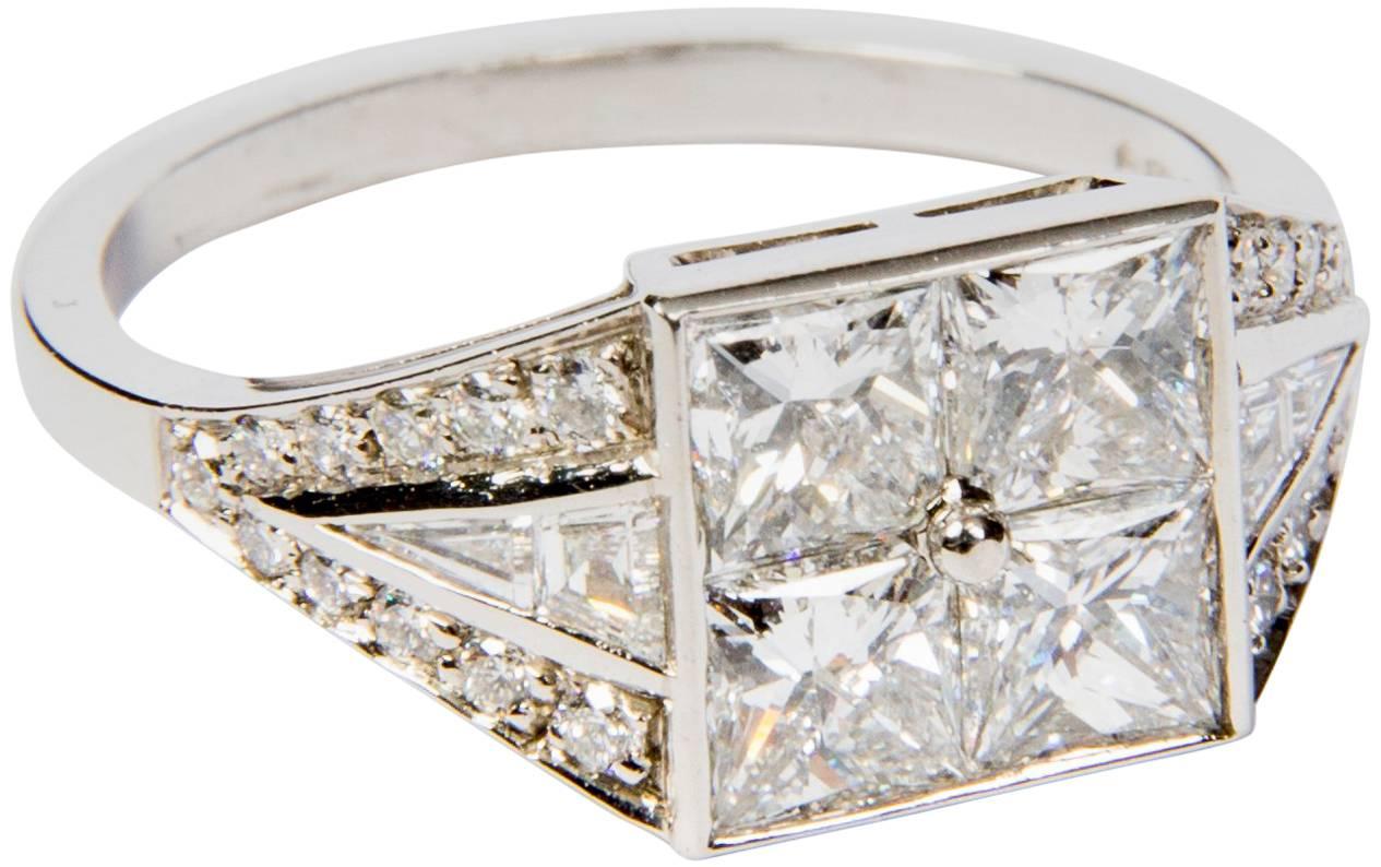Diamond Platinum Art Deco Style Engagement  Ring For Sale