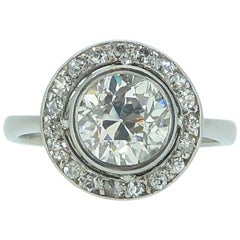 Art Deco 1.54 Carat Old European Halo Diamond Cut Engagement Ring