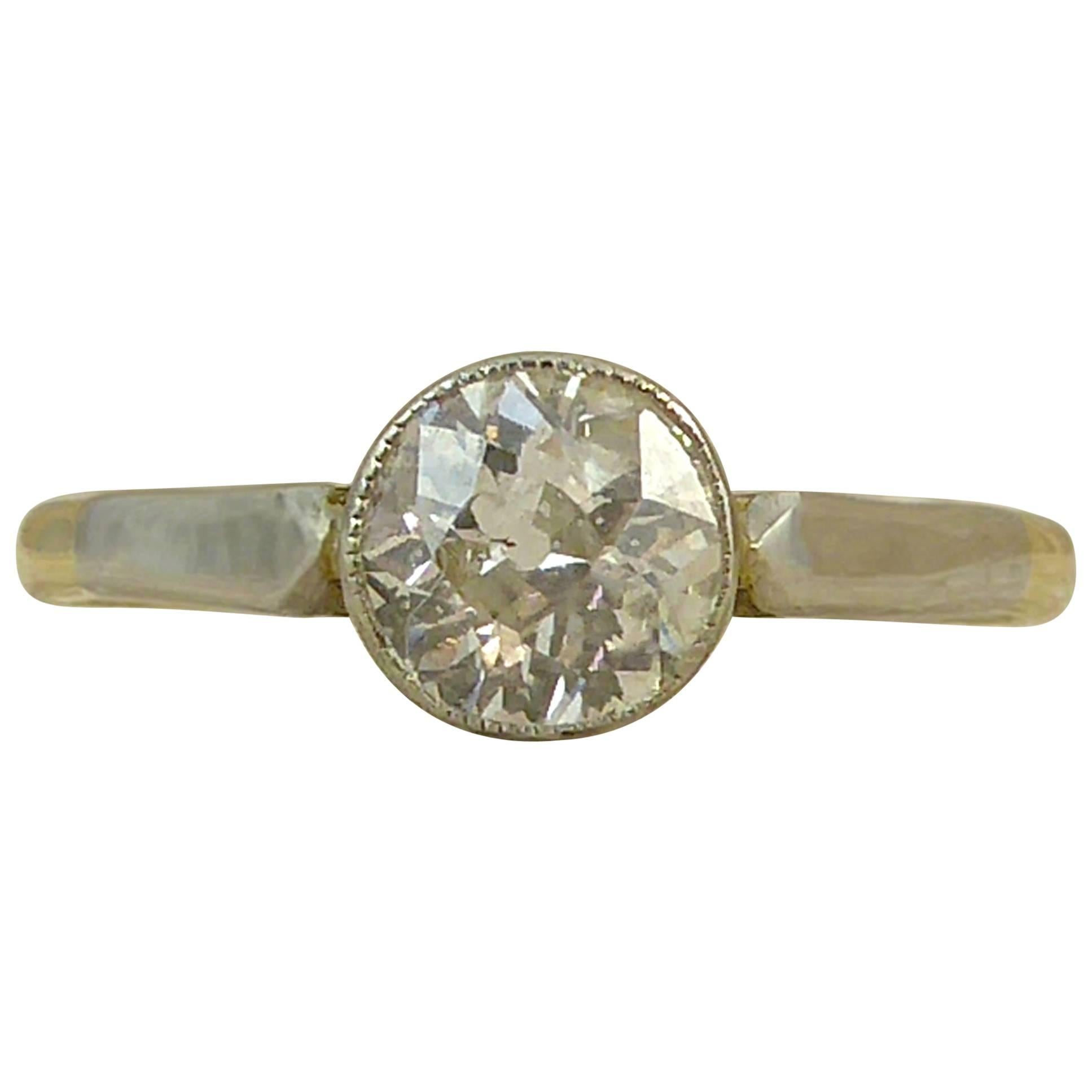 Art Deco Diamond Engagement Ring, Solitaire Old European Cut, 0.67 Carat