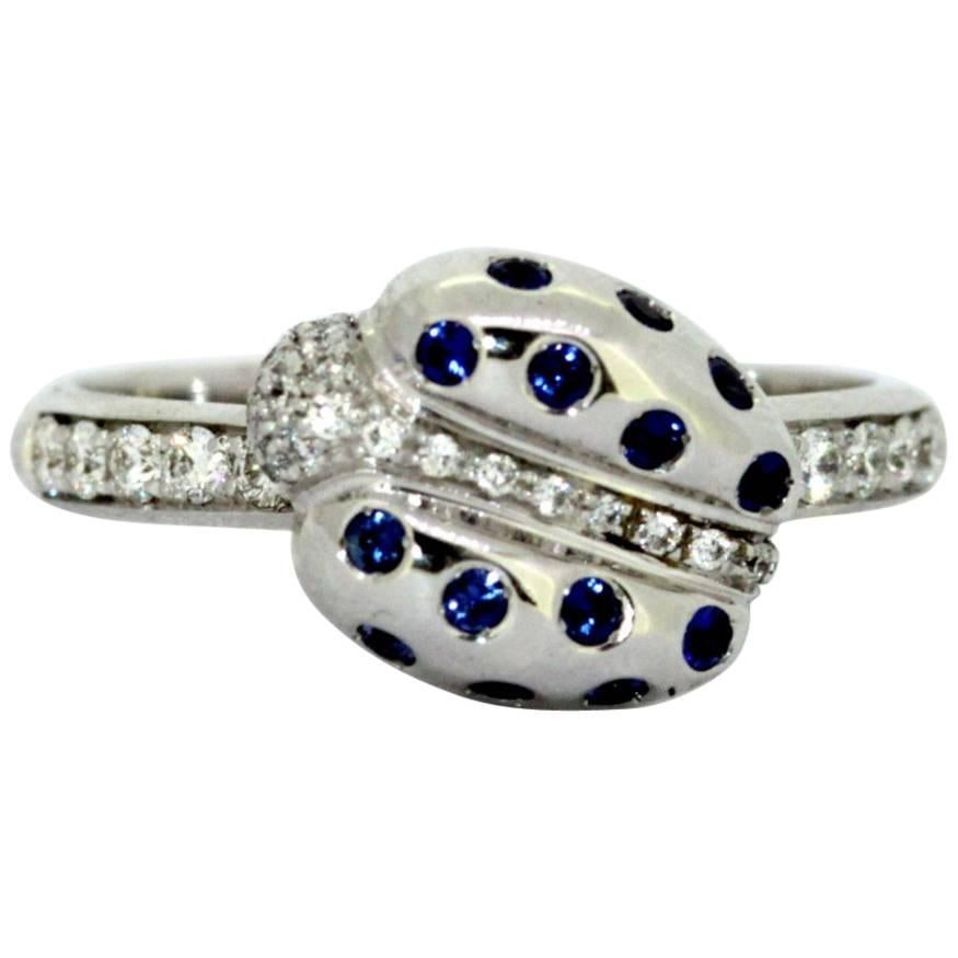 Faraone, 18 Karat Gold Ladies Ladybird Ring with Diamonds and Blue Sapphire