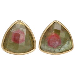 Rebecca Koven Gold Watermelon Tourmaline Stud Earrings