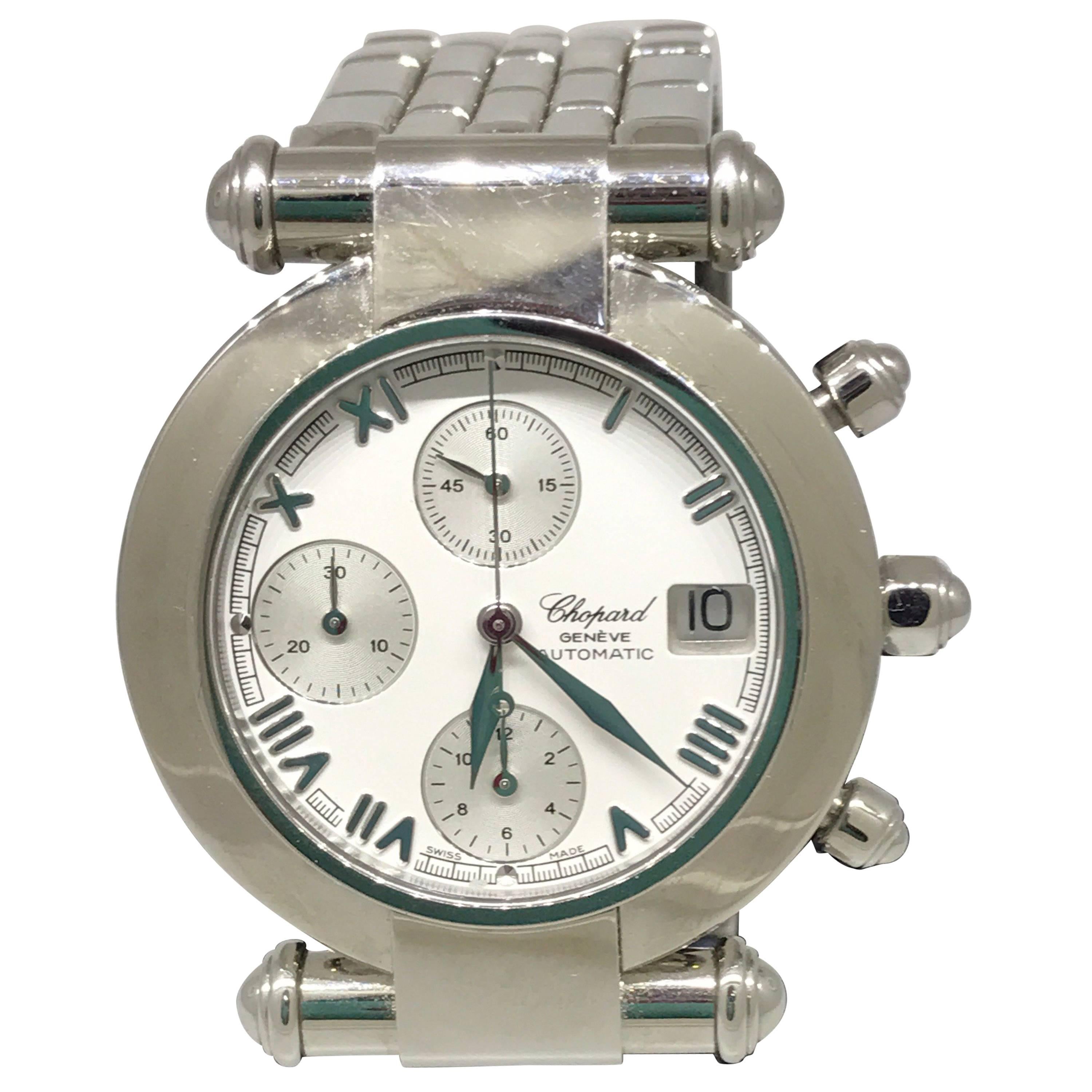 Chopard Imperial Stainless Steel White Dial Automatic Chronograph Bracelet Watch For Sale