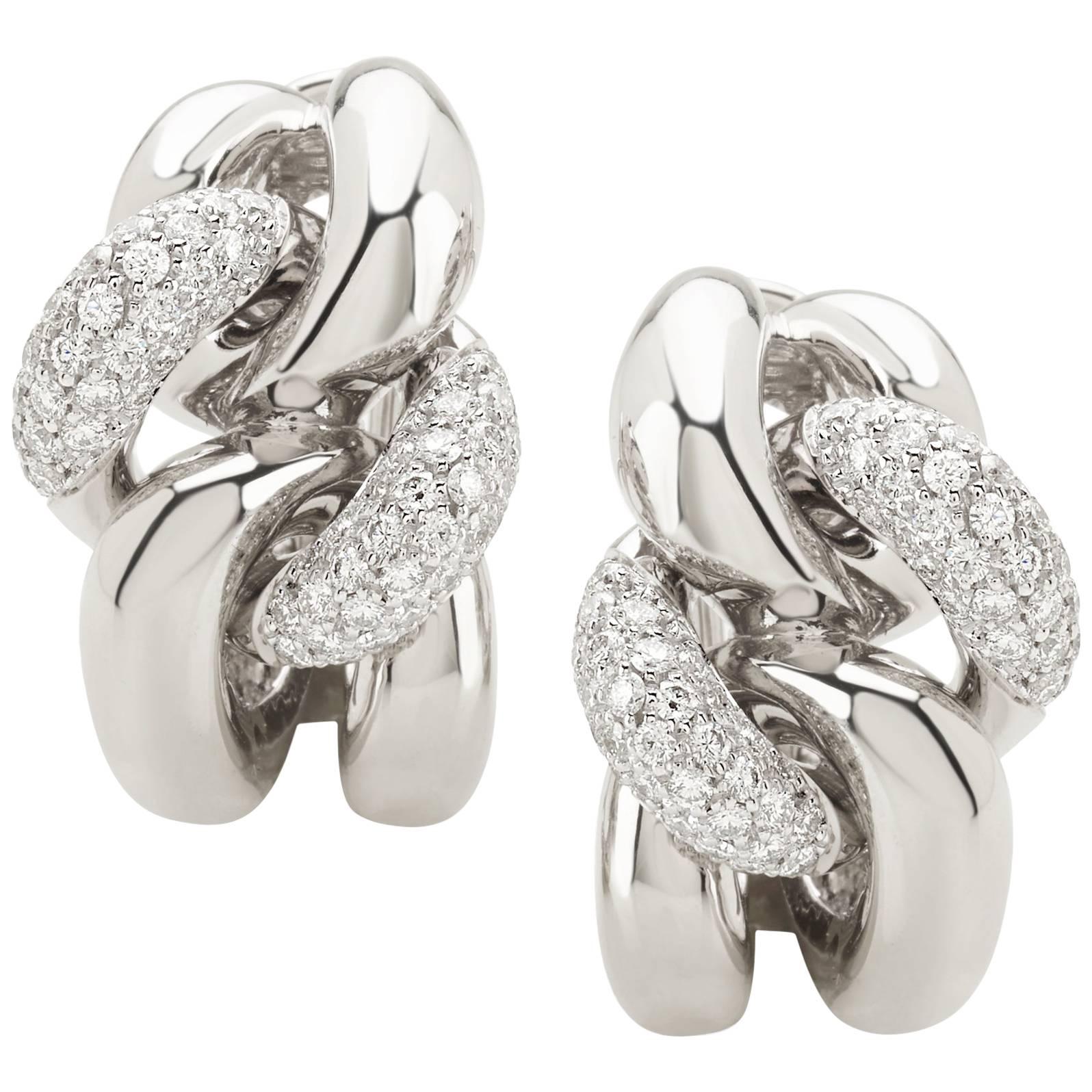 Classic Groumette Earrings 18 Karat White Gold and Diamonds For Sale