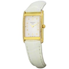 Retro Tissot, 18 Karat Yellow Gold Ladies Quartz Wristwatch with Diamonds