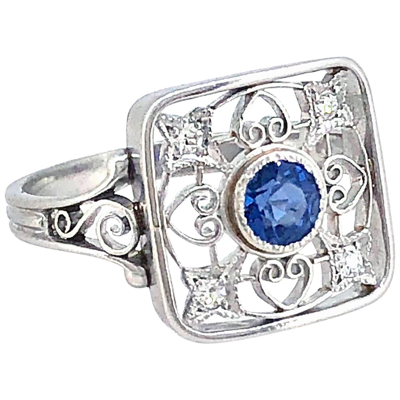 .33 Carat Sapphire Diamond Antique Engagement Fashion Ring Platinum