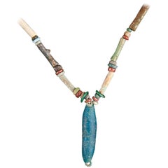 Multicolor Faience Bead Necklace with Blue Long Amulet