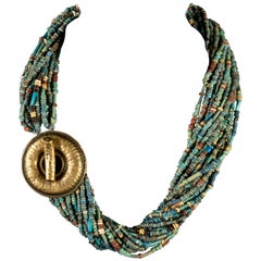 Multi-Color Faience Beads with Modern Bronce Toggle