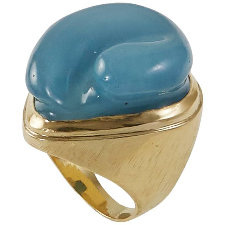 1960s Modernist Burle Marx, "Forma Livre" Aquamarine and Gold Ring