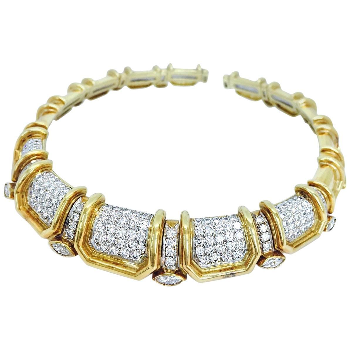 Stunning Pave Diamond Bold Gold Choker Necklace For Sale