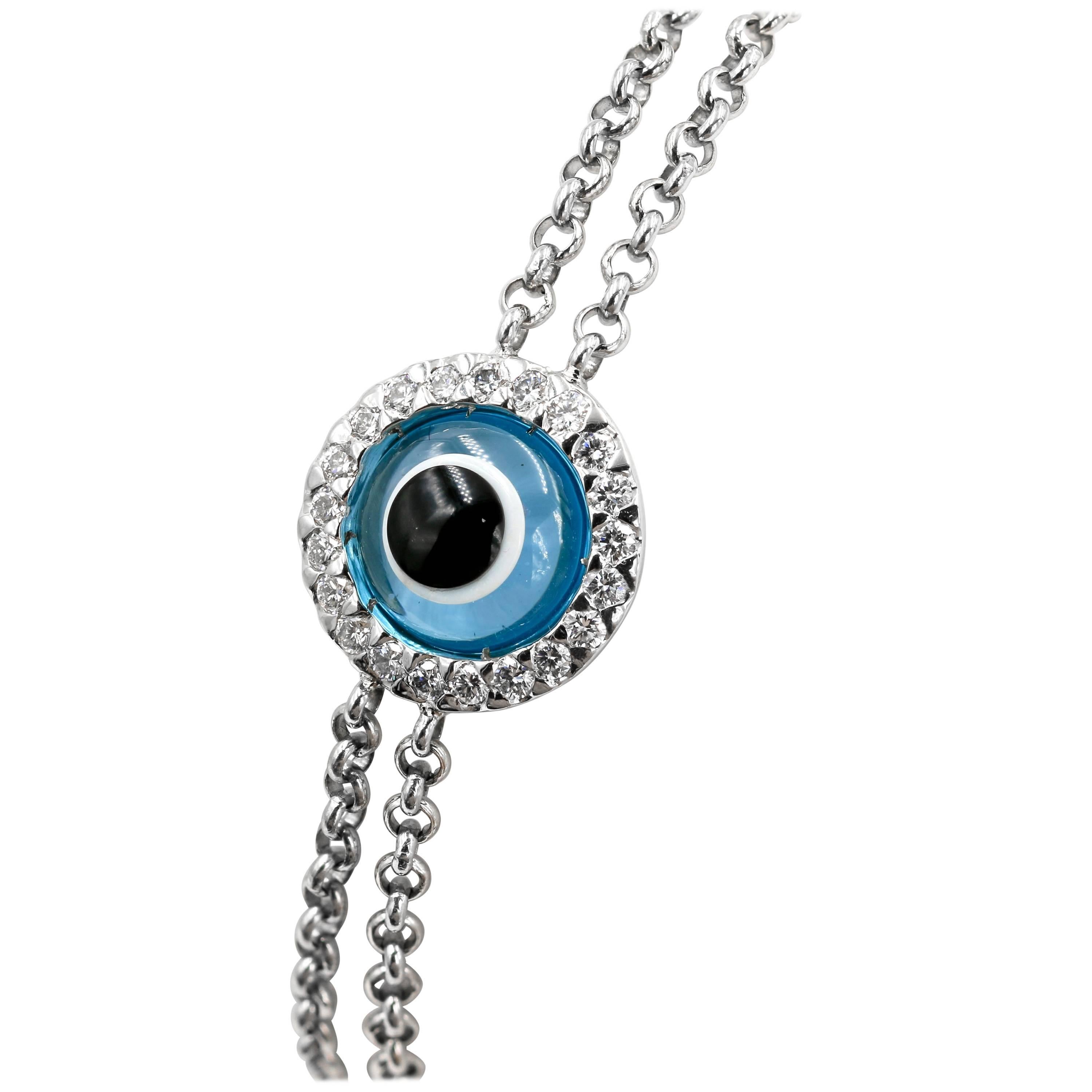 "Lucky Eye" Bracelet with Diamonds and Blue Topaz Eye For Sale