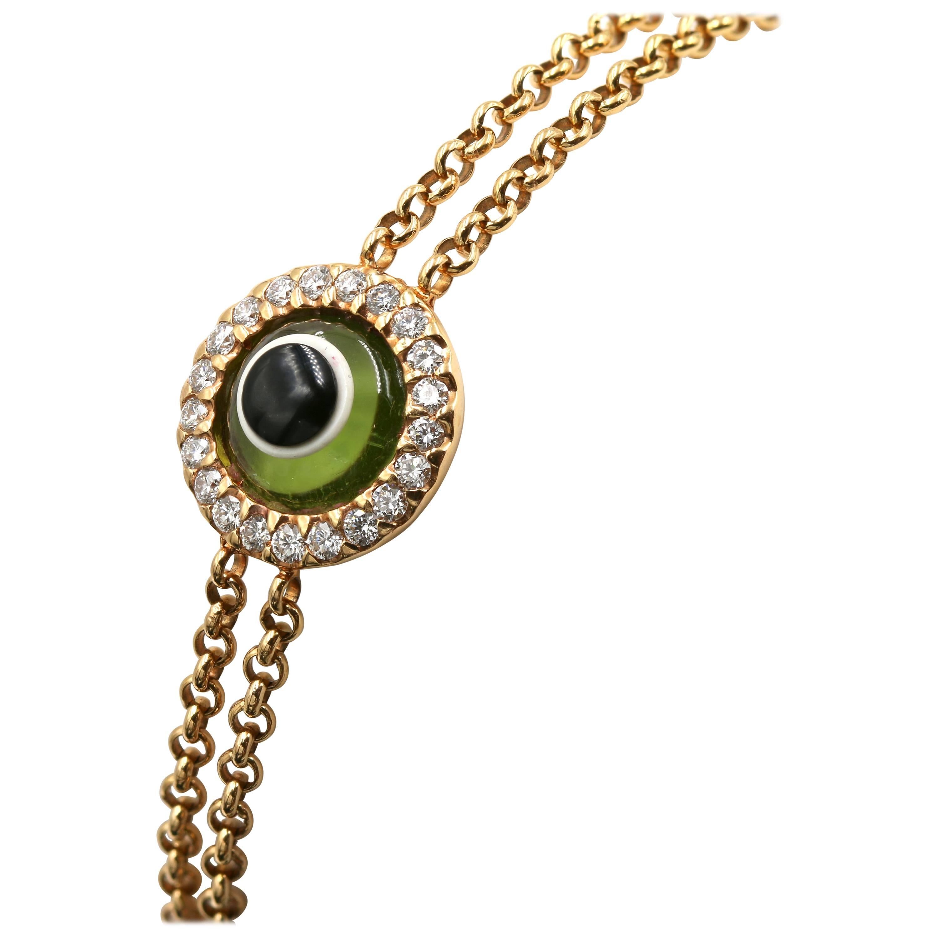 "Lucky Eye" Bracelet with Diamonds and Peridot Eye