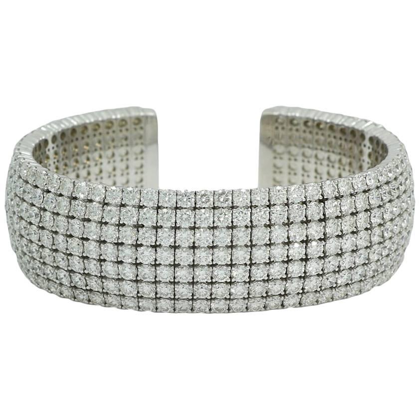 36.24 Carat Diamond Seven-Row Cuff in White Gold For Sale