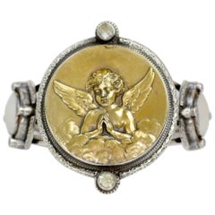 Jill Garber French Art Nouveau Angel Medal Cuff Bracelet with Praisiolite