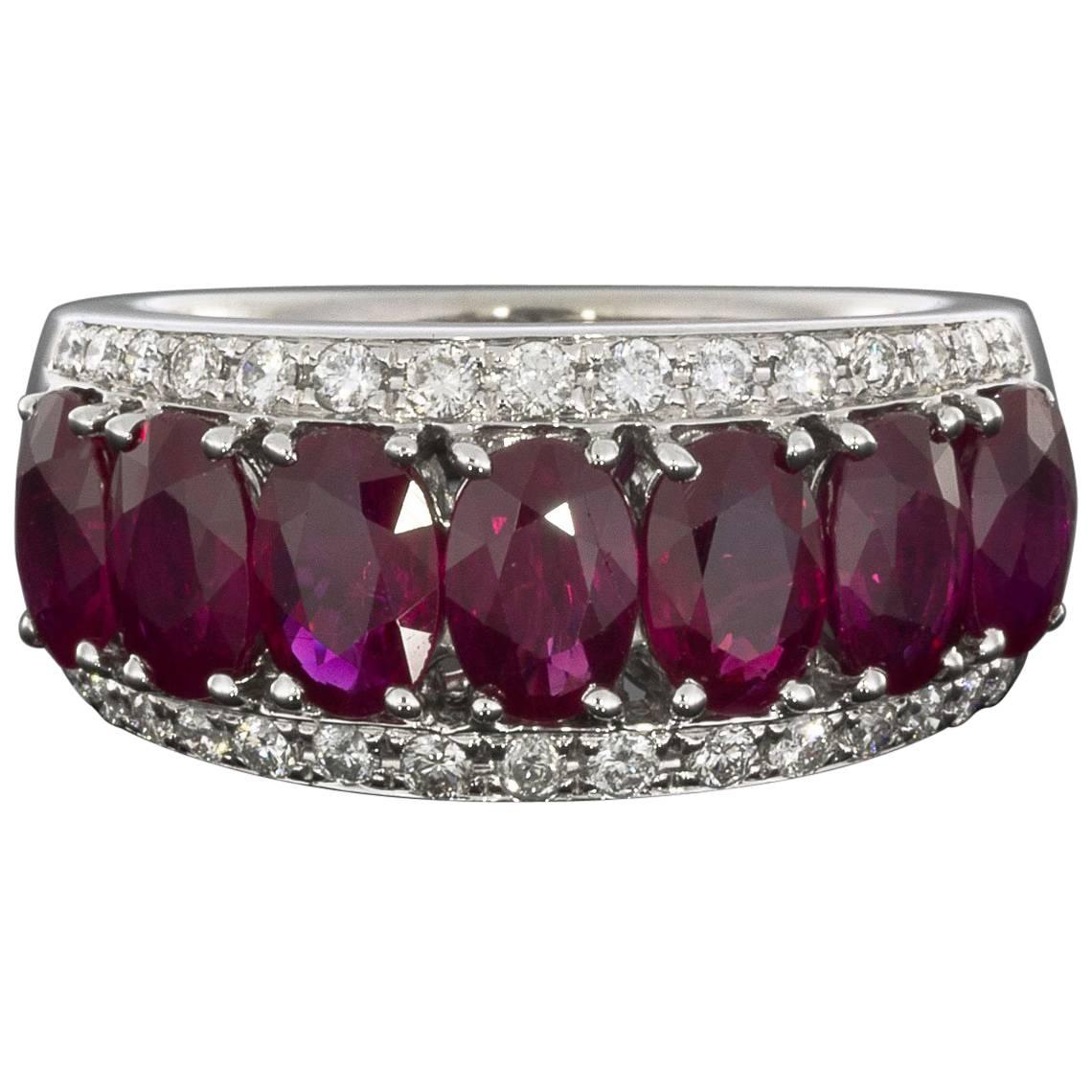 White Gold Ruby and Diamond Ring GGL Certified