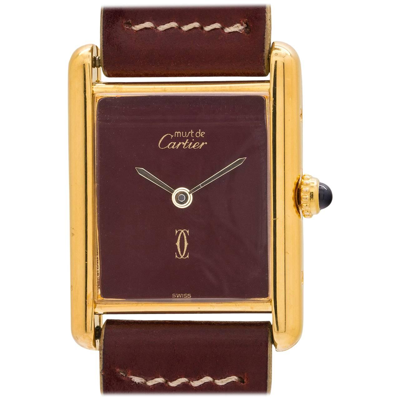 Cartier Ladies vermeil Tank Louis Burgundy Dial quartz wristwatch, circa 1980s