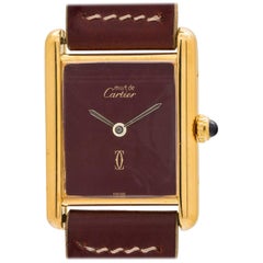 Cartier Ladies vermeil Tank Louis Burgundy Dial quartz wristwatch, circa 1980s