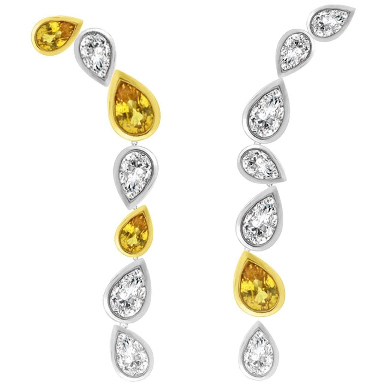 Liv Luttrell Yellow Gold Pear Sapphire and Diamond Earrings