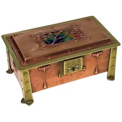 Antique Arts & Crafts Enamel, Copper and Brass Box, circa 1900