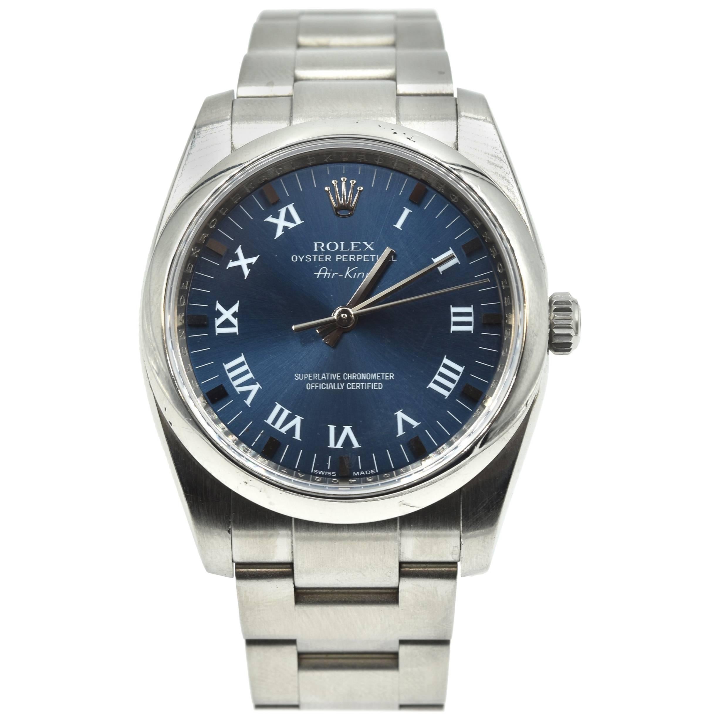 Rolex Stainless Steel Oyster Perpetual Airking Blue Dial automatic Wristwatch  