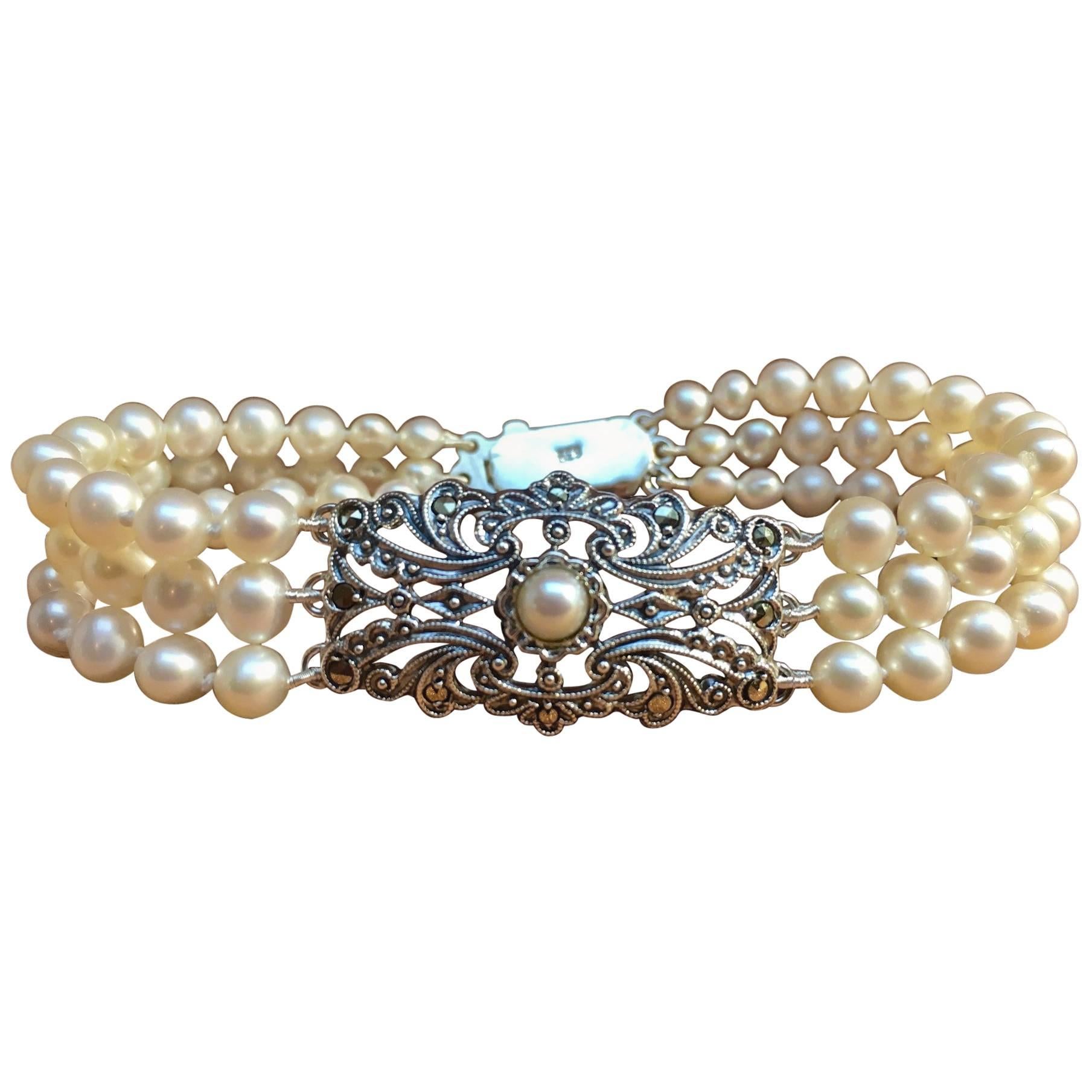 Art Deco Pearl Bracelet Antique Silver Ornament
