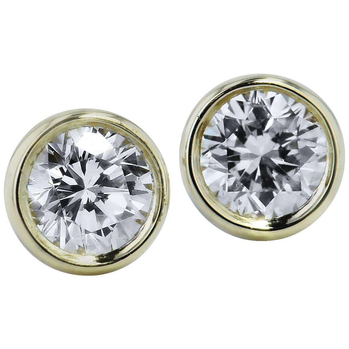 H & H 0.38 Carat Diamond Bezel-Set Stud Earrings