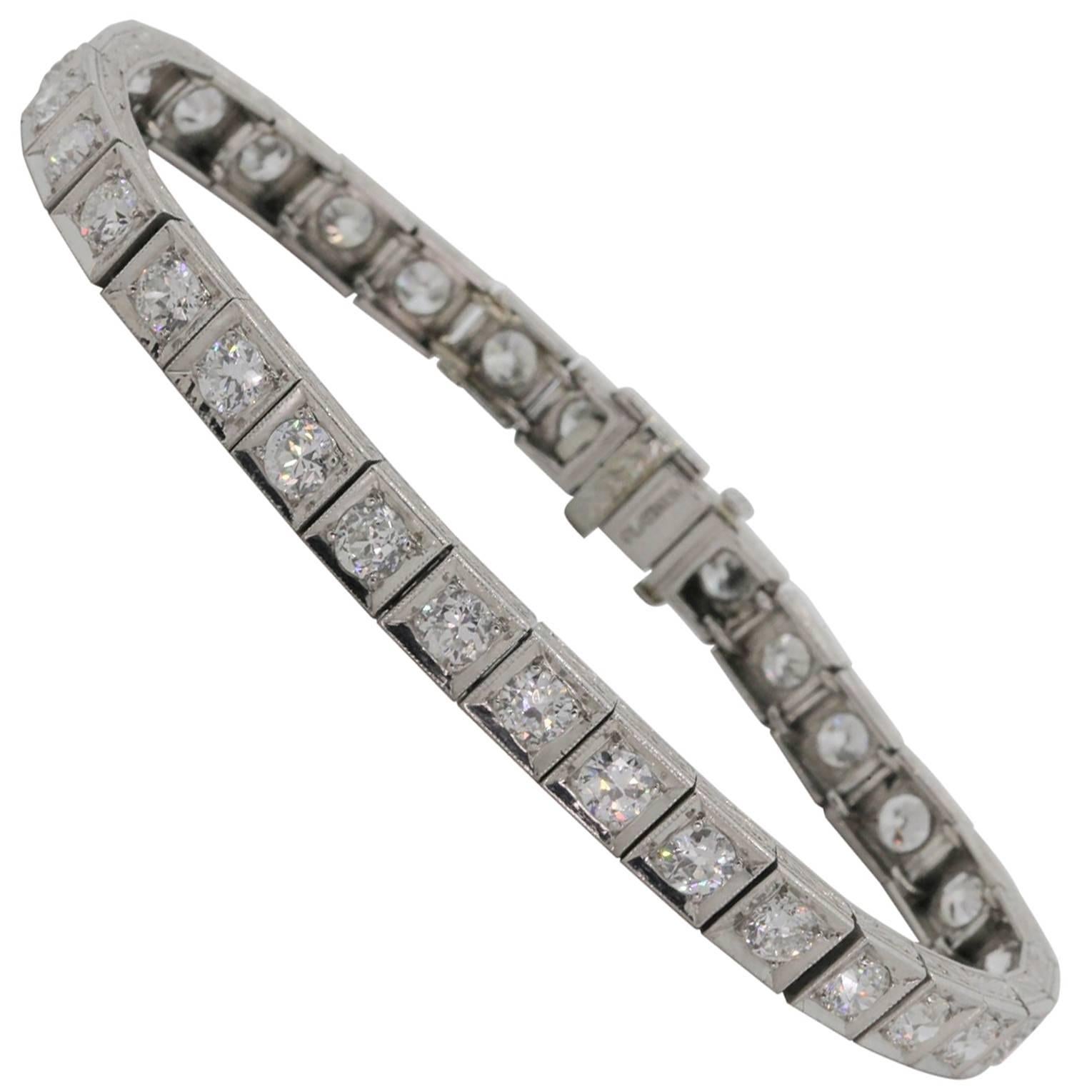 Antique Straight Line Diamond Platinum Bracelet