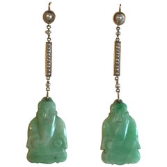 Art Deco  Natural Jade and Pearl Earrings