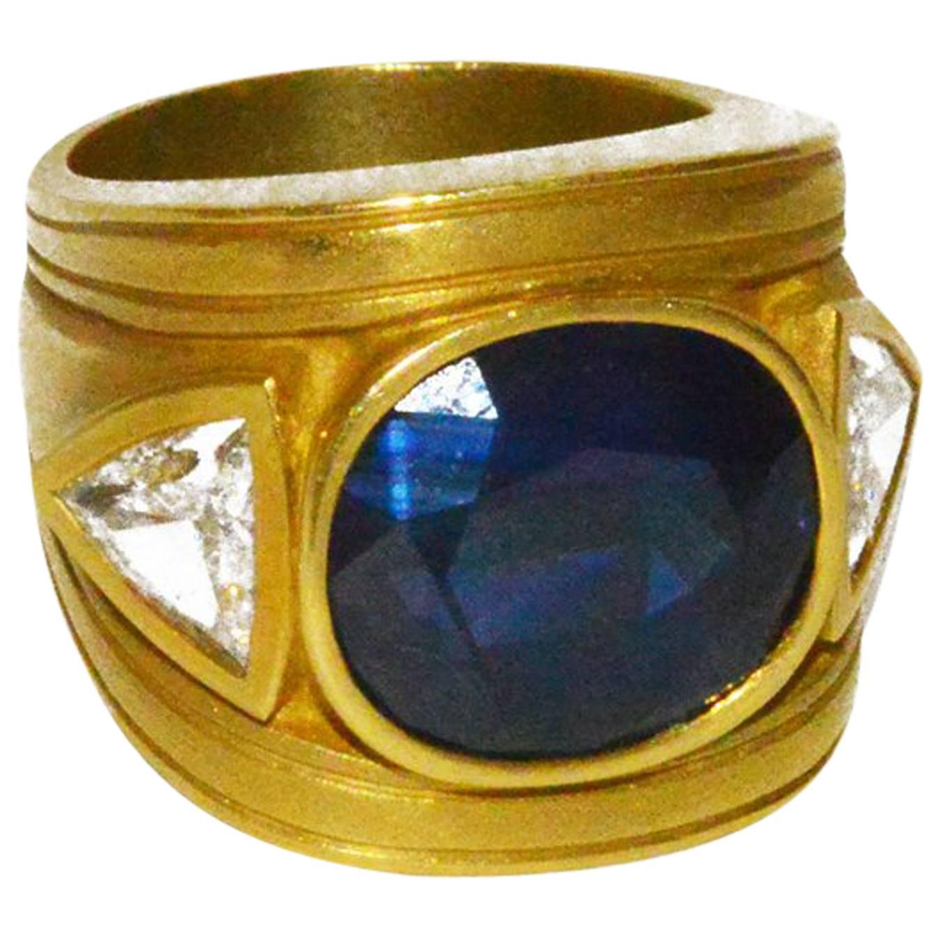 Barry Kieselstein-Cord Sapphire Diamond Gold Ring For Sale