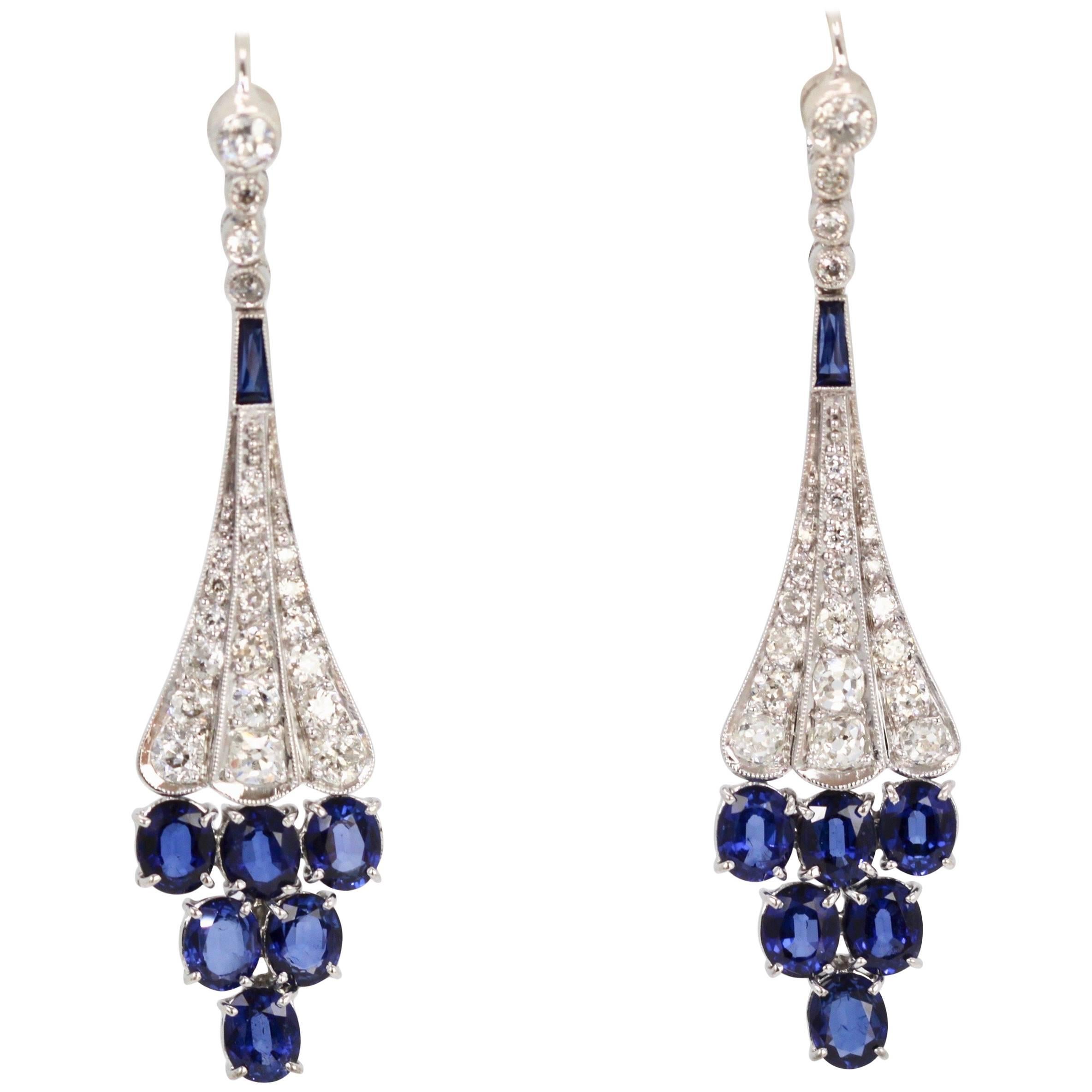 Diamond Sapphire Earrings 18K 6.86 Carat