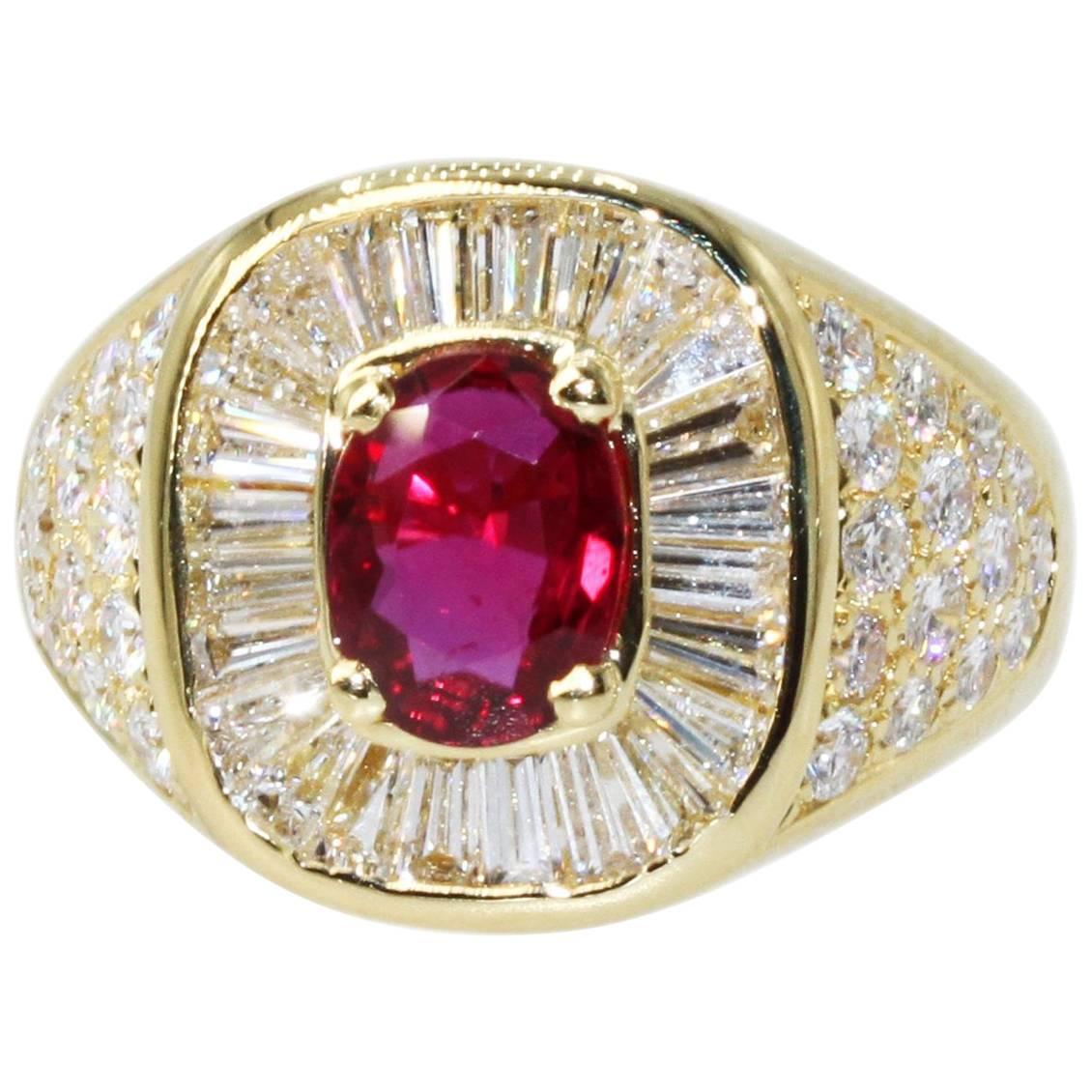 1.20 Carat Natural Ruby and Diamond Ring For Sale