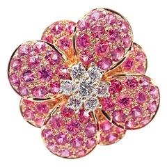 Van Cleef & Arpels Pink Sapphire Diamond Flower Rose Gold Ring