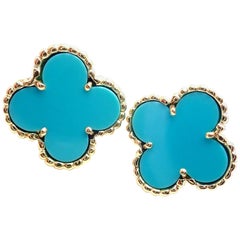 Van Cleef & Arpels Vintage Alhambra Turquoise Yellow Gold Earrings