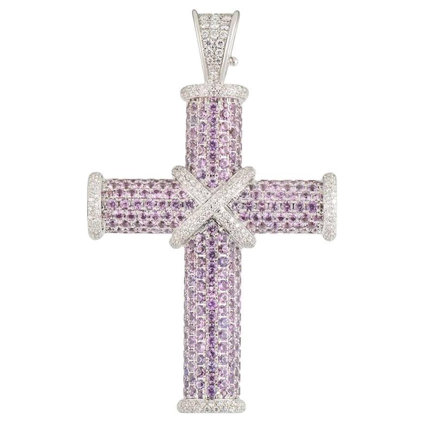 Theo Fennell White Gold Pink Sapphire and Diamond Cross Pendant