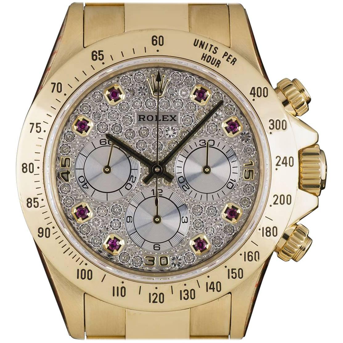 Rolex Yellow Gold Zenith Diamond Ruby Dial Cosmograph Daytona Automatic Watch