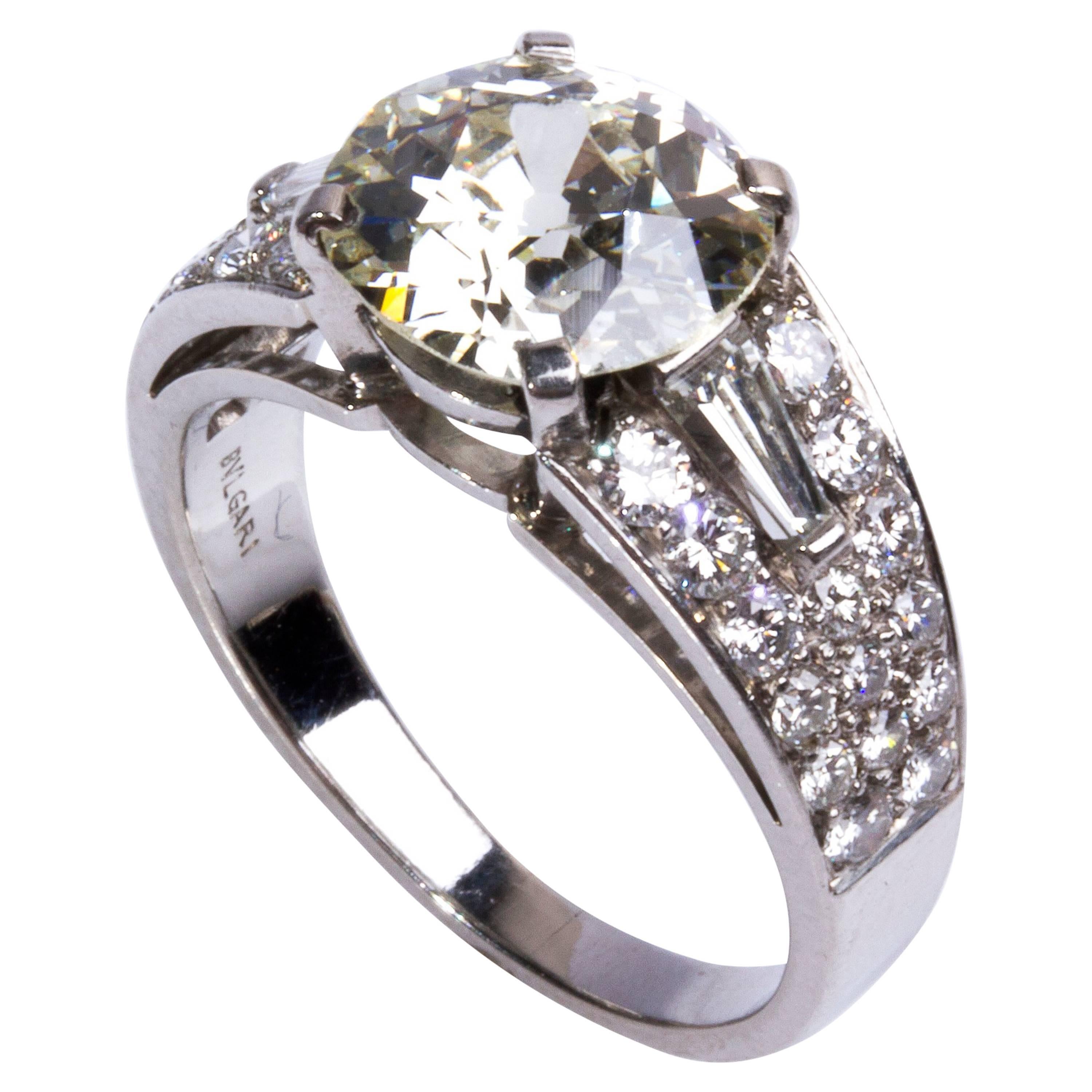 Diamond Gold Ring, Signed Bulgari For Sale