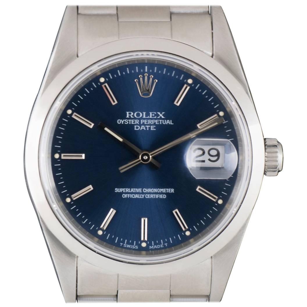 Rolex Stainless Steel Blue Dial Date Automatic Wristwatch