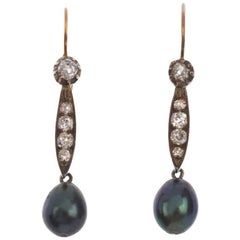 Art Deco 0.45 Carat Diamond and Cultured Pearl Drop Earrings