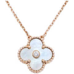 Van Cleef & Arpels Limited Edition Alhambra Mother-of-Pearl and Dia Necklace