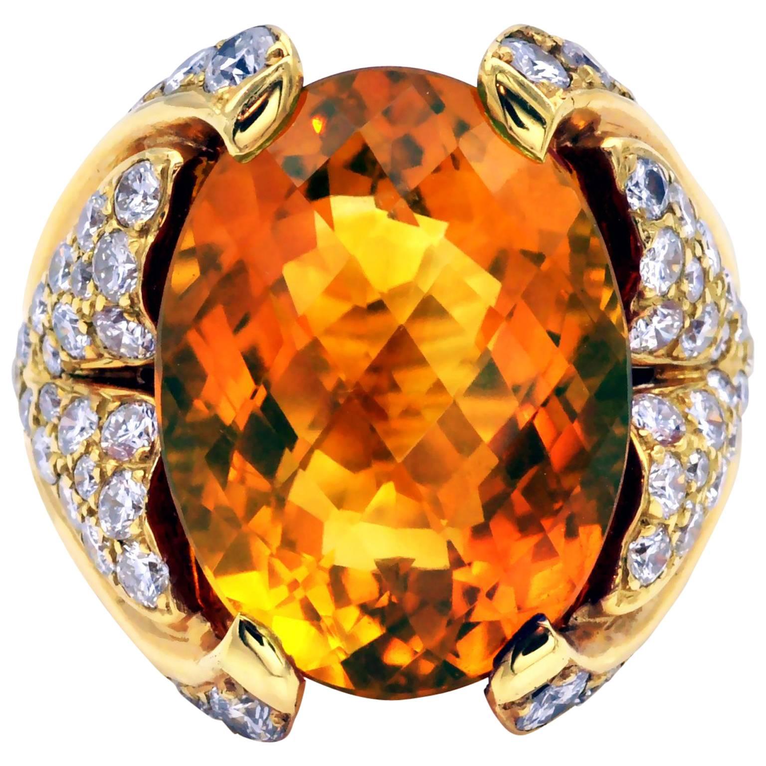 Citrine and Diamond Gold Cocktail Ring