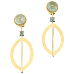 1980s Sabine Strobel Post-Modernist Aquamarine Gold Convertible Earrings