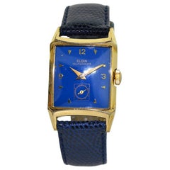 Retro Elgin Yellow Gold Filled Royal Blue Dial Automatic Watch, circa 1950s