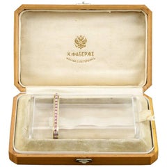 Antique Fabergé Rock Crystal Diamond Ruby Gold Carved Case in Original Box