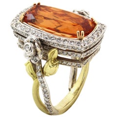 Stambolian Rose Petal Ring with Imperial Topaz Centre and Diamonds