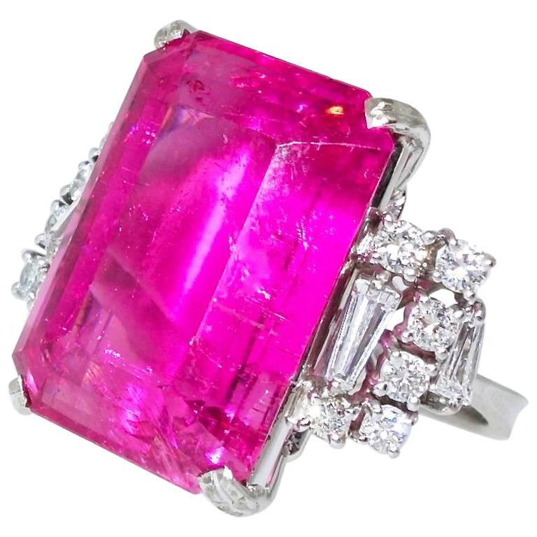 Vivid Pink Tourmaline and Diamond Ring
