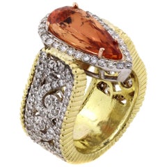 Stambolian Pear Shape Imperial Topaz Diamond Gold Ring