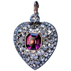 Antique 19th Century Garnet Diamond Heart Locket Pendant