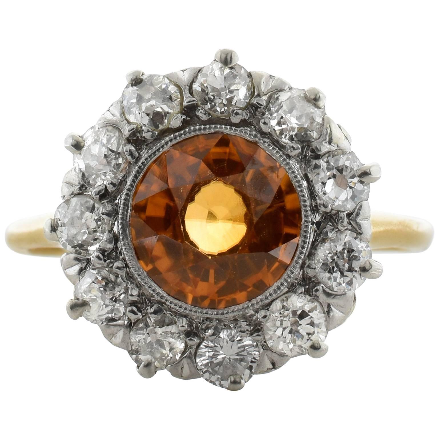 1.82 Carat Zircon Diamond Gold Cluster Ring For Sale