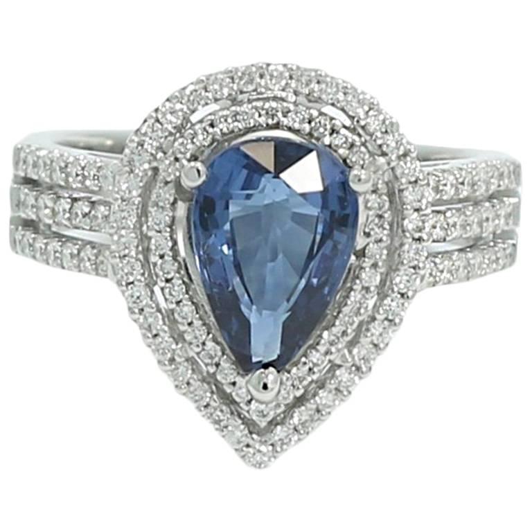 GIA Certified 2.04 Carat Natural Blue No Heat Sapphire Ring with Diamonds For Sale