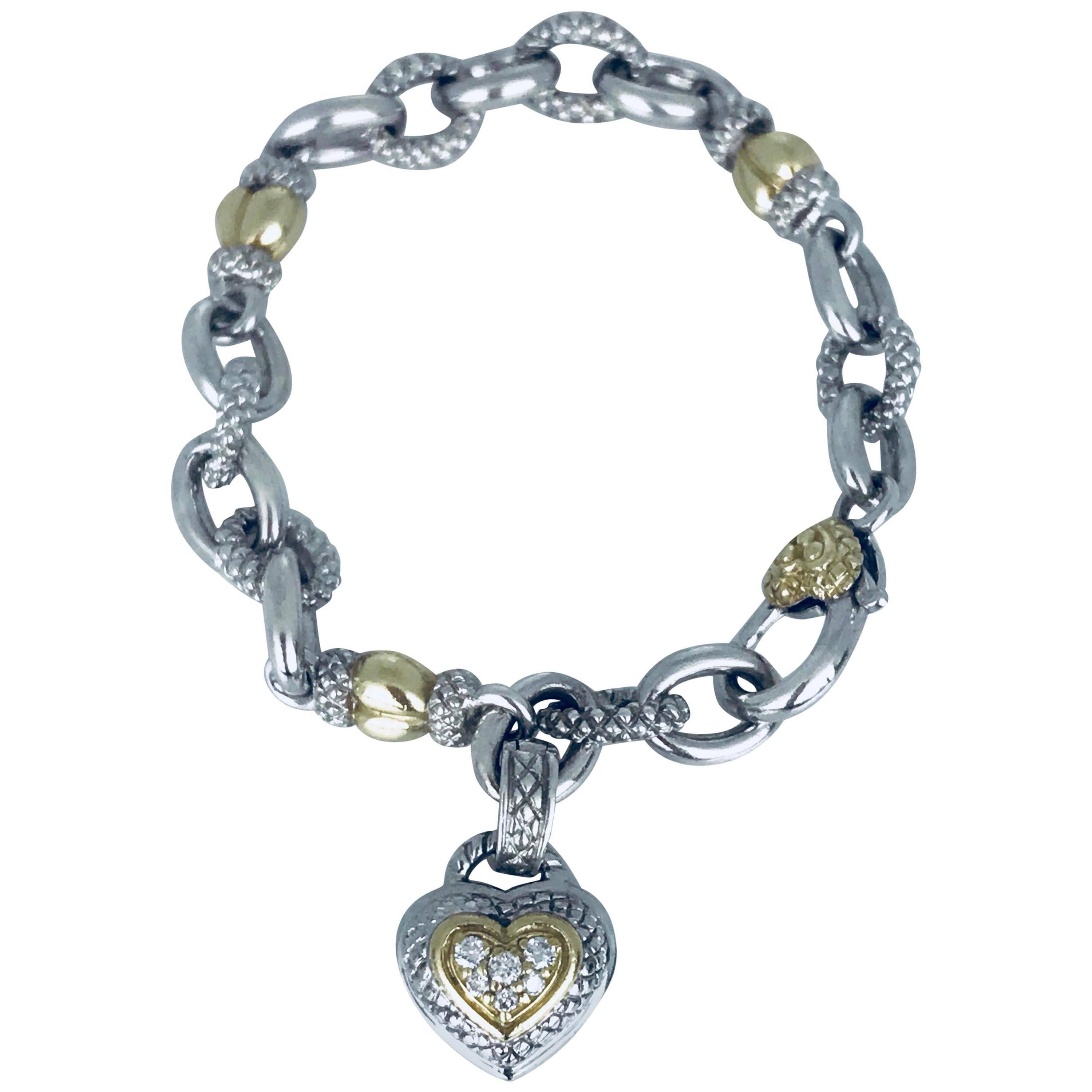 Judith Ripka, 2006 Year, 18 Karat Diamond Heart Bracelet and Removable Pendant For Sale