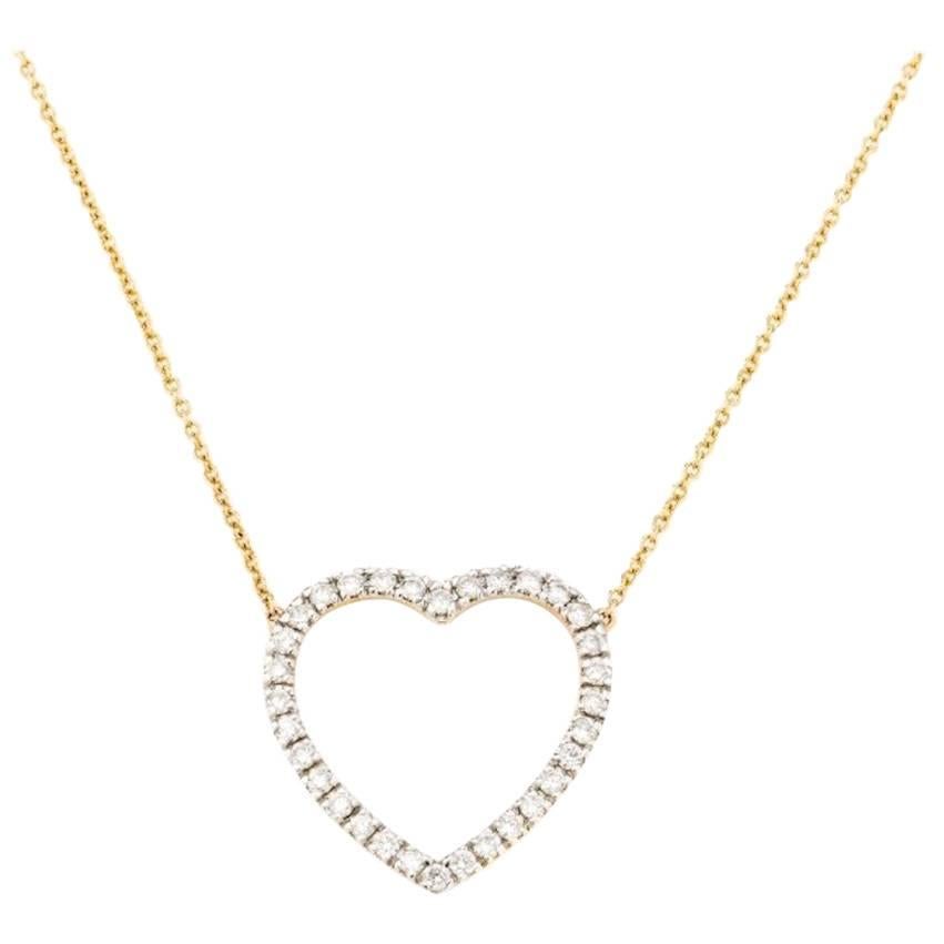18 Karat Yellow Gold with White Brilliants 0.44 Carat Heart Pendant Necklace For Sale